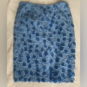 Helios & Luna Baby Blue Floral Appliqué Textured 100% Silk Pencil Skirt …